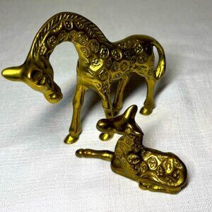 Vintage Brass Mother Giraffe and Baby Figurines Taiwan